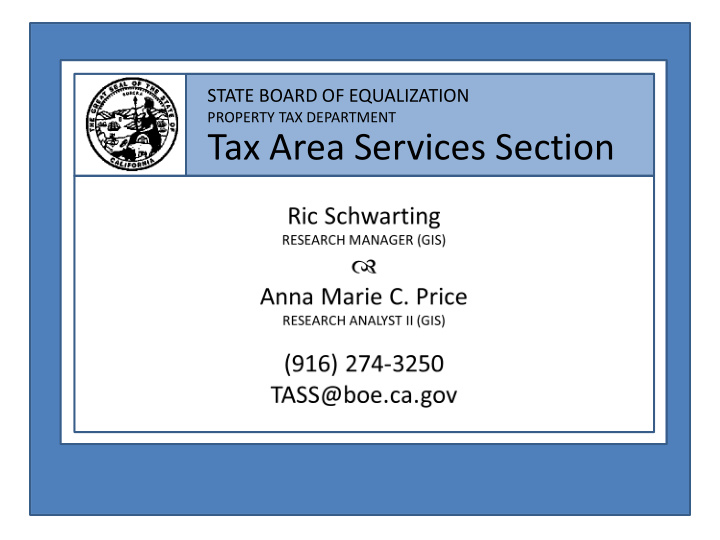 tax area services section https boe ca gov countyportal