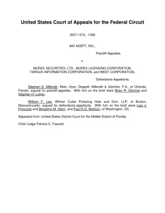 United States Court of Appeals for the Federal Circuit  2007-1272, -1356  800 ADEPT, INC.,