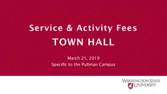 TOWN HALL  March 21, 2019  Specific to the Pullman Campus  Todays Meeting  Understanding the