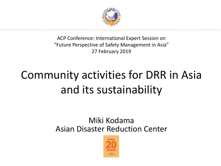 community activities for drr in asia and its