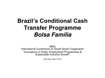 IBSA  International Conference on South-South Cooperation  Innovations in Public Employment