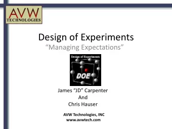 Design of Experiments Managing Expectations James JD Carpenter  And  Chris Hauser  AVW