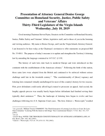 Presentation of Attorney General Denise George  Committee on Homeland Security, Justice, Public