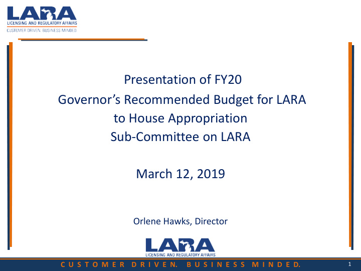 presentation of fy20 governor s recommended budget for
