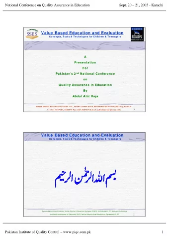 SSES  Concepts, Tools &amp;  Techniques for Children &amp;  Teenagers  A  Presentation  For