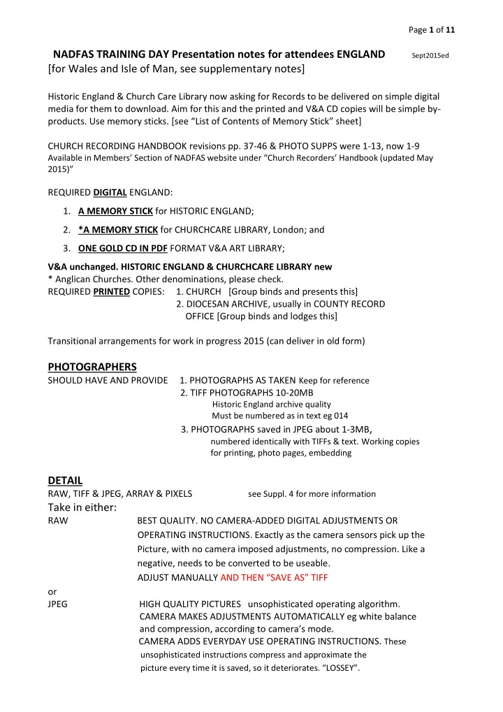 nadfas training day presentation notes for attendees