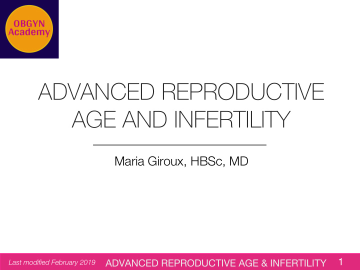 advanced reproductive age and infertility