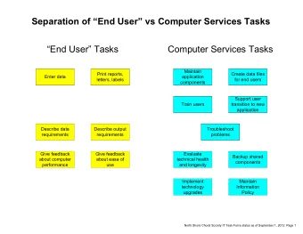 Separation of End User vs Computer Services Tasks  End User Tasks  Computer Services
