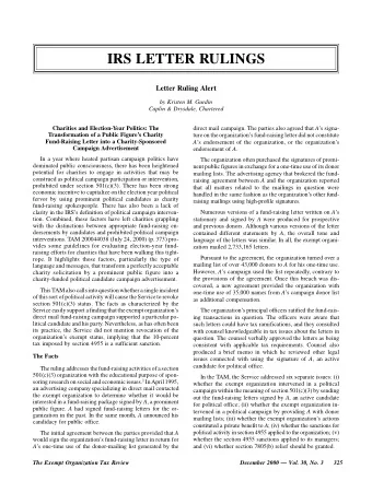 IRS LETTER RULINGS  Letter Ruling Alert  by Kristen M. Gurdin  Caplin &amp; Drysdale, Chartered