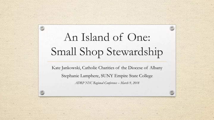 an island of one small shop stewardship