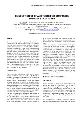 CONCEPTION OF CRASH TESTS FOR COMPOSITE  TUBULAR STRUCTURES H. Zabala 1 *, J. Aurrekoetxea 1 , M.