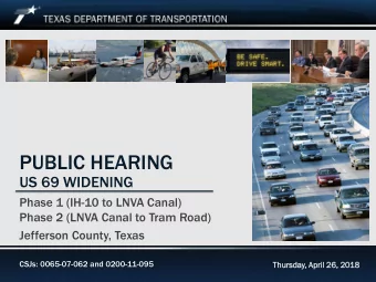 PUBLIC HEARING  US 69 WIDENING  Phase 1 (IH-10 to LNVA Canal)  Phase 2 (LNVA Canal to Tram Road)
