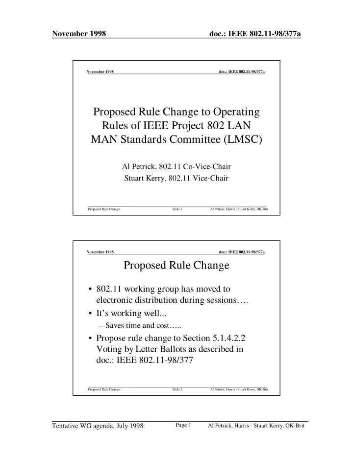 proposed rule change to operating rules of ieee project