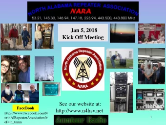 Jan 5, 2018  Kick Off Meeting  See our website at:  FaceBook  http://www.n4hsv.net