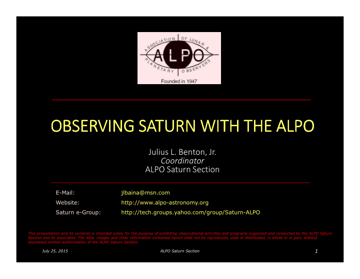 observing saturn with the alpo observing saturn with the