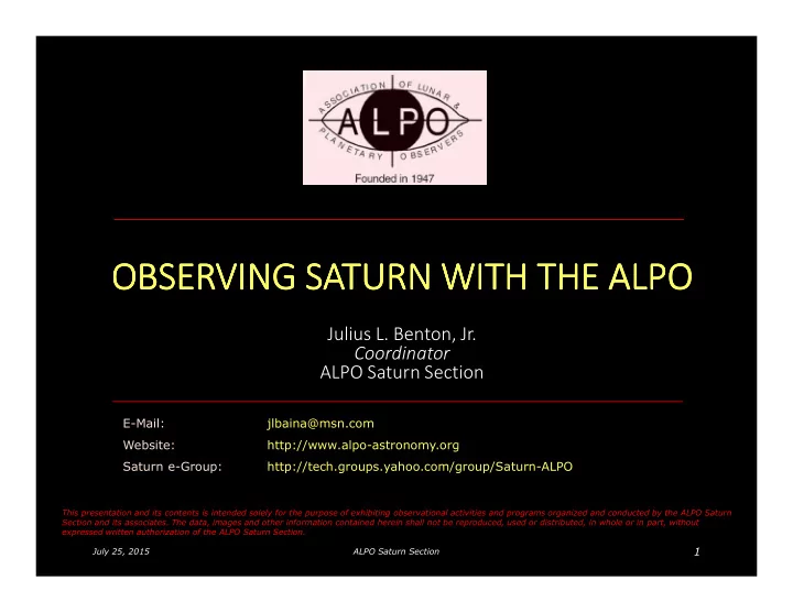observing saturn with the alpo observing saturn with the