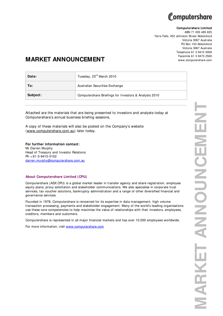 market announcement