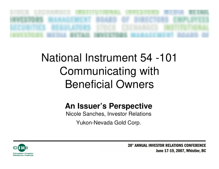 national instrument 54 101 communicating with beneficial