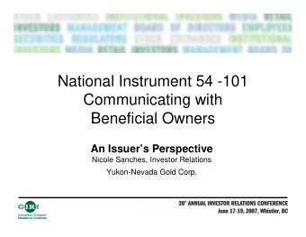 National Instrument 54 -101  Communicating with  Beneficial Owners  An Issuers Perspective