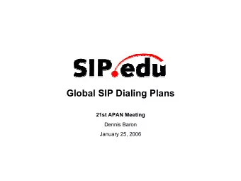 Global SIP Dialing Plans  21st APAN Meeting  Dennis Baron  January 25, 2006  Dennis Baron, January