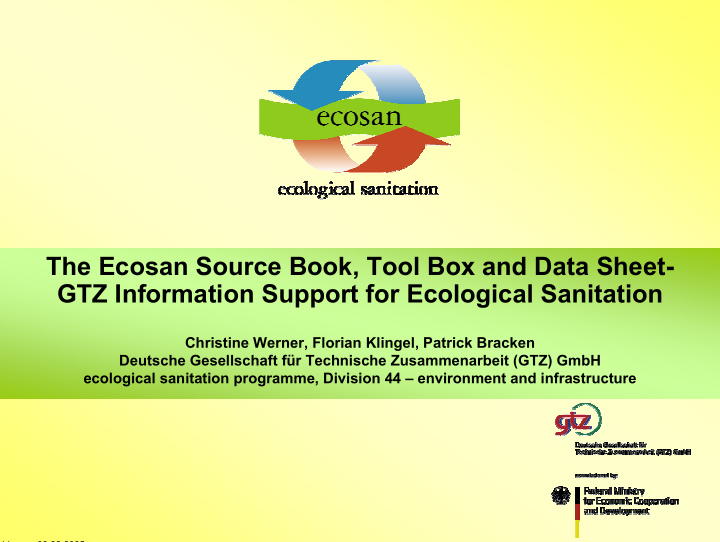 the ecosan source book tool box and data sheet gtz