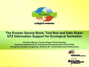 The Ecosan Source Book, Tool Box and Data Sheet-  GTZ Information Support for Ecological Sanitation