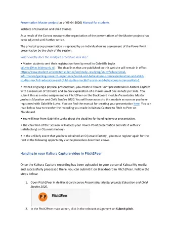 Handing in your Kaltura Capture video in Pitch2Peer  Once the Kaltura Capture recording has been