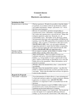 C OMMON I SSUES IN P ROTESTS AND A PPEALS  Invitations for Bids  Responsiveness is the Issue  The