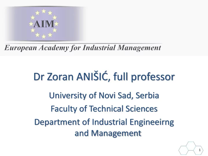 dr zoran ani i full professor