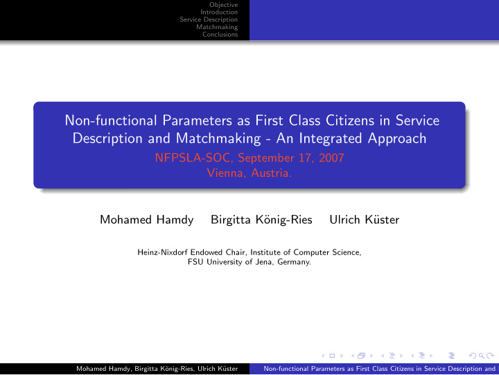 non functional parameters as first class citizens in
