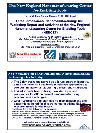 for Enabling Tools  Korea-US Nano Forum, October 14-15, 2003 Seoul  Three Dimensional