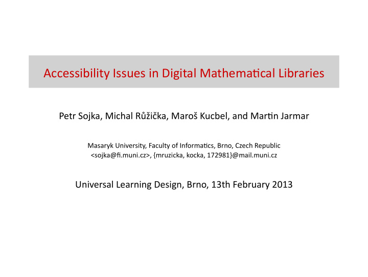 accessibility issues in digital mathema cal libraries
