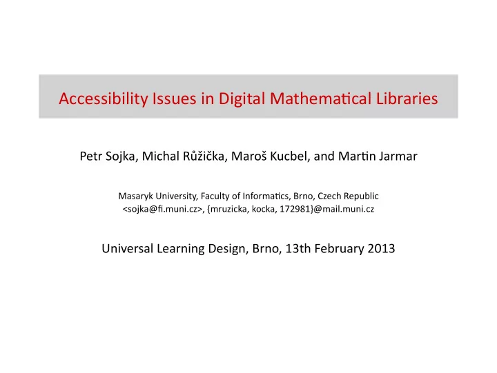 accessibility issues in digital mathema cal libraries