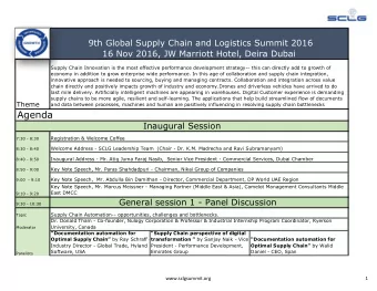 Agenda  Inaugural Session  Registration &amp; Welcome Coffee  7:30 - 8:30  Welcome Address - SCLG