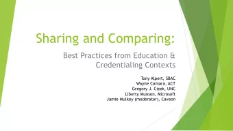 Sharing and Comparing:  Best Practices from Education &amp;  Credentialing Contexts  Tony Alpert,
