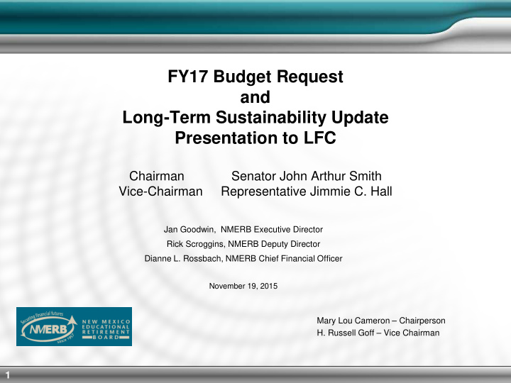 fy17 budget request and long term sustainability update