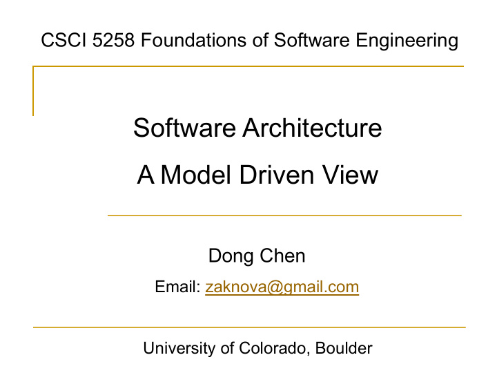 software architecture a model driven view