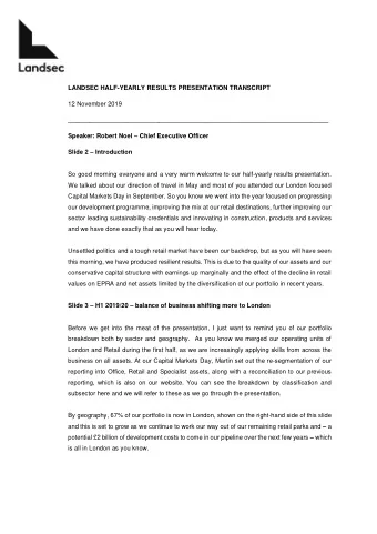 LANDSEC HALF-YEARLY RESULTS PRESENTATION TRANSCRIPT  12 November 2019