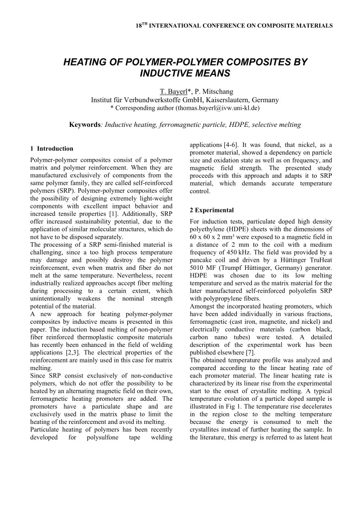 heating of polymer polymer composites by inductive means
