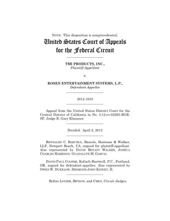 United States Court of Appeals  for the Federal Circuit  ______________________ TMI PRODUCTS, INC.,