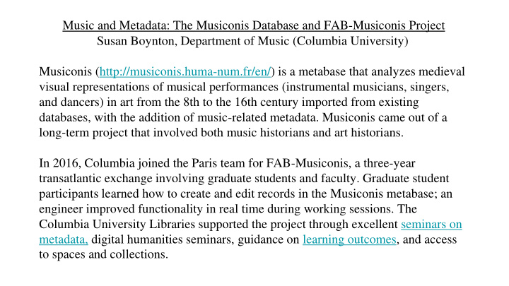 music and metadata the musiconis database and fab