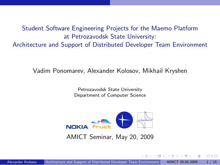 student software engineering projects for the maemo
