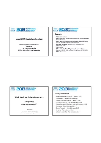 Agenda  NECA: Introduction  NECA: Managing Apprentice Program Pilot and Accelerated  2013