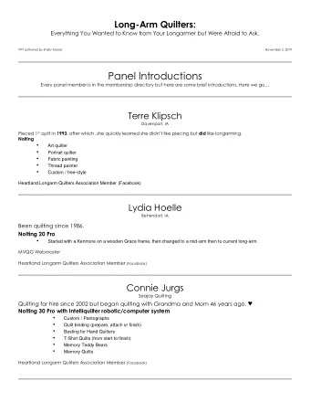 Panel Introductions Every panel member is in the membership directory but here are some brief