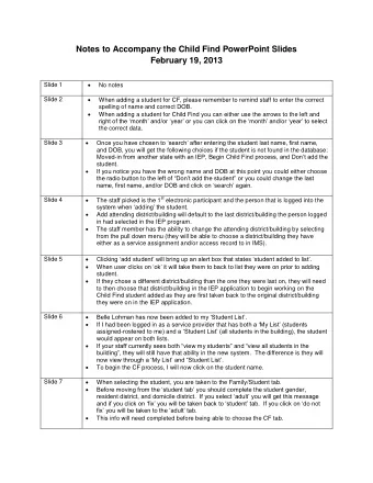Notes to Accompany the Child Find PowerPoint Slides February 19, 2013   Slide 1  No notes