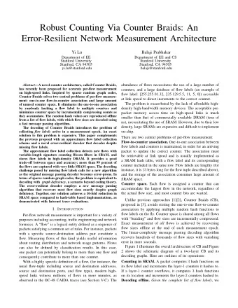 Robust Counting Via Counter Braids: An  Error-Resilient Network Measurement Architecture  Yi Lu