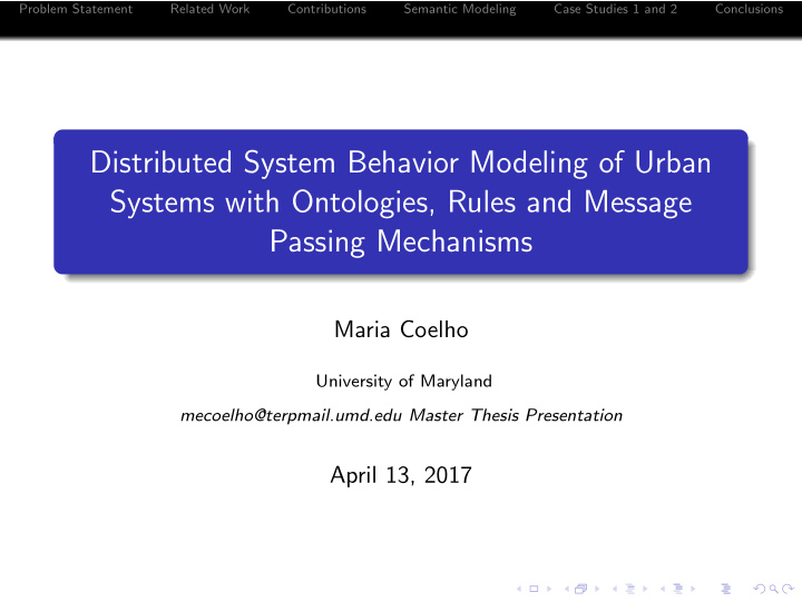 distributed system behavior modeling of urban systems
