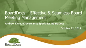 BoardDocs  Effective &amp; Seamless Board  Meeting Management  Andrew Klein, eGovernance