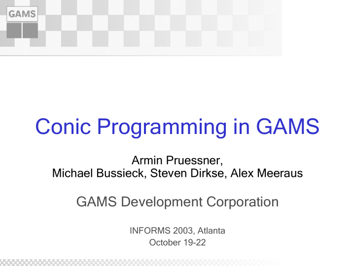 conic programming in gams