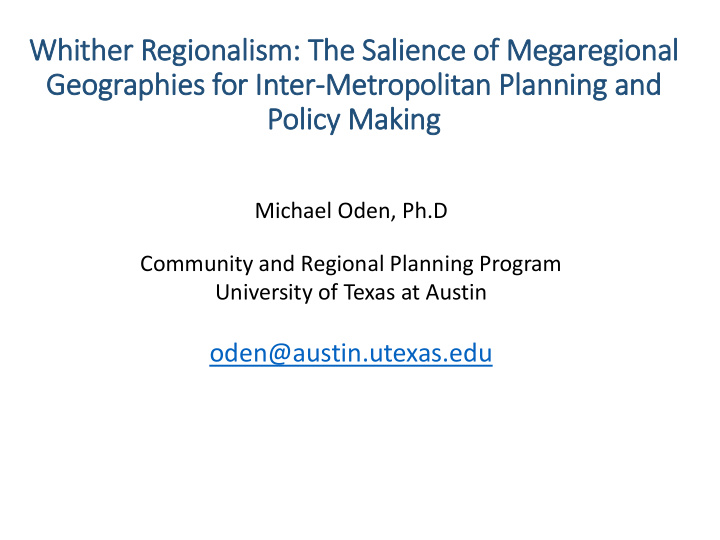 geographies for in inter metropolitan planning and